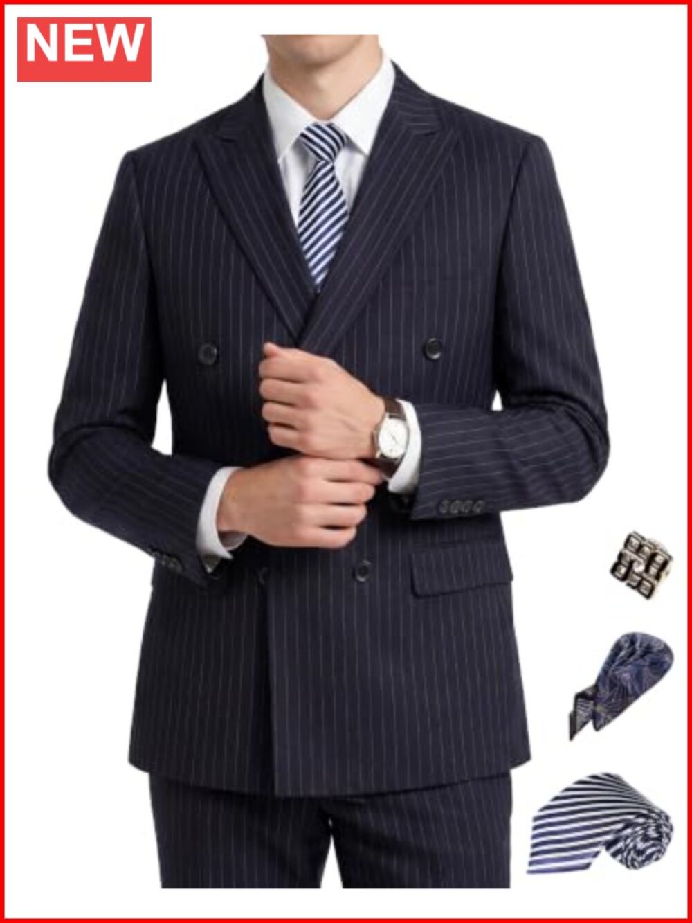 Men's Double Breasted 2 Piece Suit Slim Fit Business Wedding Formal